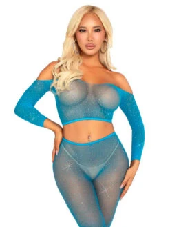 LA89354, Rhinestones Crop Top And Footless Tights