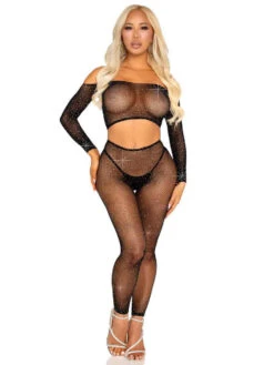 LA89354, Rhinestones Crop Top And Footless Tights -Funky Lingerie Outlet 89354 03 001 42828.1742447992