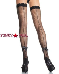 LA-9025, Fishnet Stockings Backseam Satin Bow