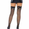 LA-9128, Satin Bow Top Thigh Highs With Rhinestone Backseam By Leg Avenue -Funky Lingerie Outlet 9128 01 001 86374.1630961259