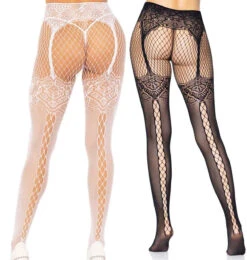 LA-9233, Faux Garter Belt Fishnet Tights By Leg Avenue