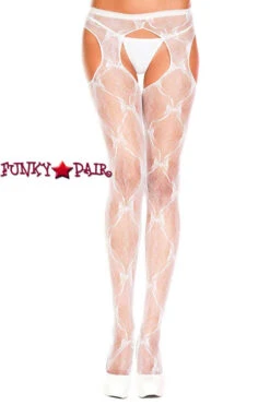 MUSIC LEGS ML-933, Bow Lace Suspender Pantyhose -Funky Lingerie Outlet 933 White 75652.1582682340