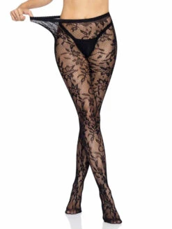 LA-9727, Seamless Chantilly Floral Lace Tights By Leg Avenue -Funky Lingerie Outlet 9727 07 001 65738.1683010457