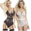 Lace Teddy With Bow Lingerie -Funky Lingerie Outlet AB6081WT 77803.1543908362