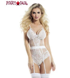 Lace Teddy With Bow Lingerie -Funky Lingerie Outlet AB6081WT whtbck frt 75550.1543908346