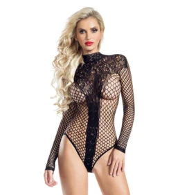 Lace And Net Long Sleeves -Funky Lingerie Outlet AB6109BK WhtBckgrd FRT 1 13196.1658623692