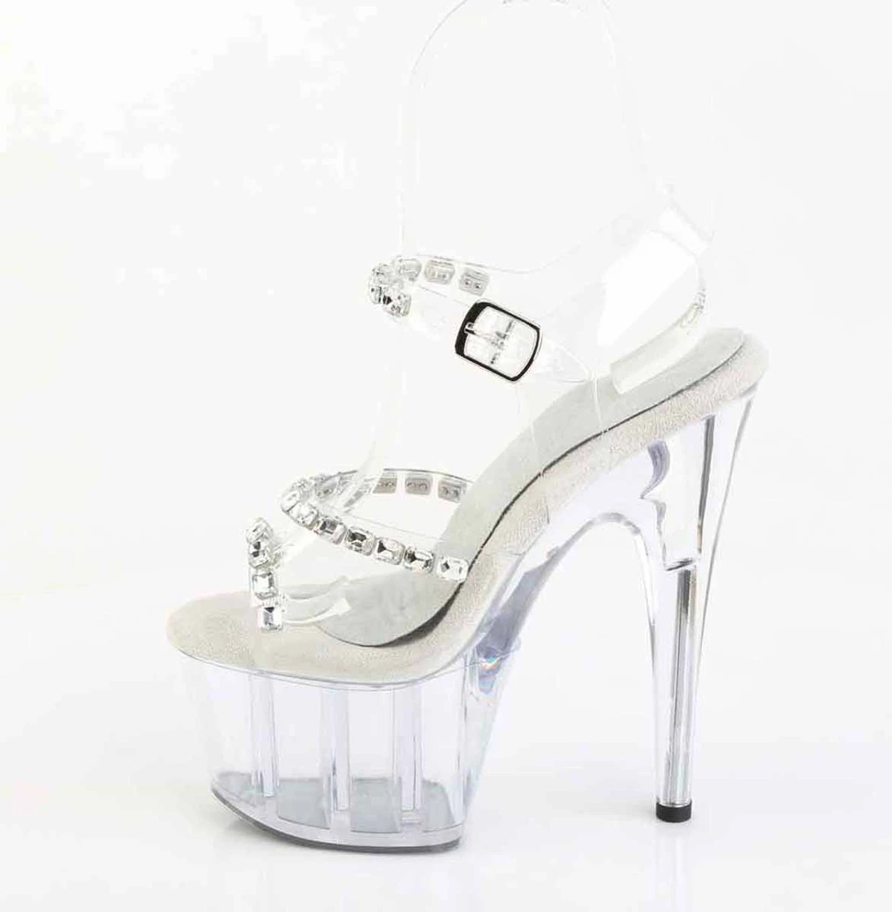 PLEASER ADORE-708PREM-STN, 7" Ankle Strap Sandal With Clear Soft Strap And Crystal Rhinestones 4 PLEASER ADORE-708PREM-STN, 7" Ankle Strap Sandal With Clear Soft Strap And Crystal Rhinestones - Image 2