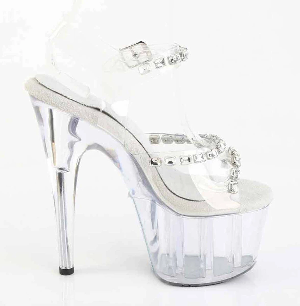 PLEASER ADORE-708PREM-STN, 7" Ankle Strap Sandal With Clear Soft Strap And Crystal Rhinestones 7 PLEASER ADORE-708PREM-STN, 7" Ankle Strap Sandal With Clear Soft Strap And Crystal Rhinestones - Image 5
