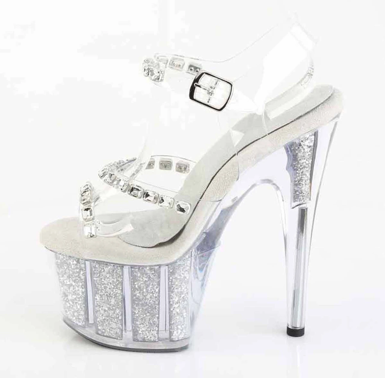 PLEASER ADORE-708PREM-STNG, 7" Ankle Strap Sandal With Crystal Rhinestones And Glitter Insert 4 PLEASER ADORE-708PREM-STNG, 7" Ankle Strap Sandal With Crystal Rhinestones And Glitter Insert - Image 2