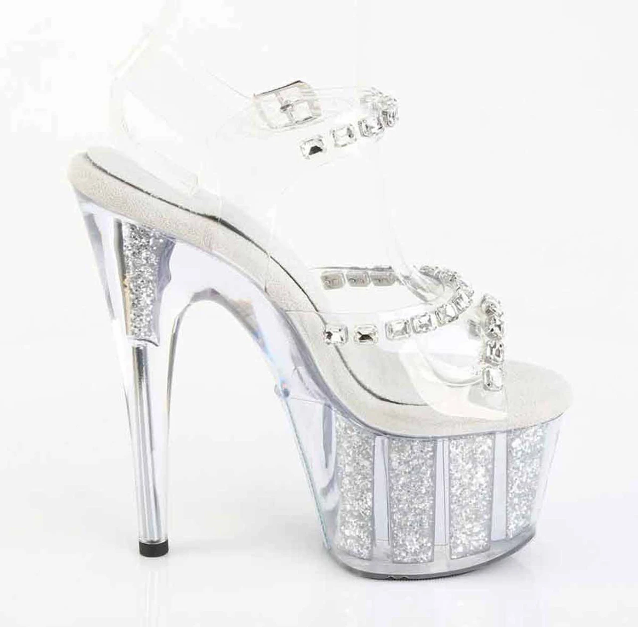PLEASER ADORE-708PREM-STNG, 7" Ankle Strap Sandal With Crystal Rhinestones And Glitter Insert 7 PLEASER ADORE-708PREM-STNG, 7" Ankle Strap Sandal With Crystal Rhinestones And Glitter Insert - Image 5