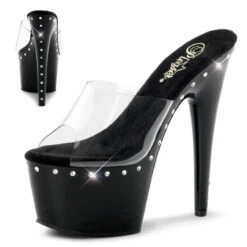 Pleaser | Adore-701LS, 7 Inch One Line Rhinestones On Platform And Heel Slide