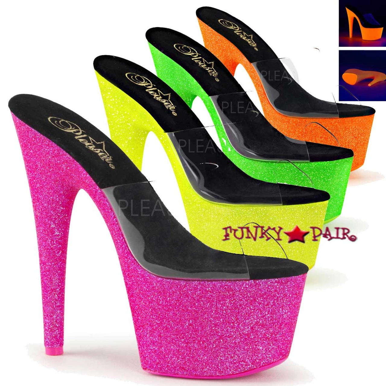 PLEASER Adore-701UVG, 7 Inch Neon UV Reactive Exotic Dancer Shoes 9 PLEASER Adore-701UVG, 7 Inch Neon UV Reactive Exotic Dancer Shoes - Image 7