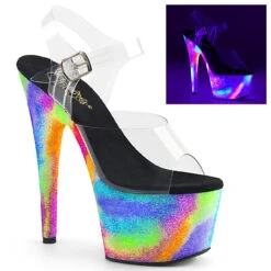 Pleaser | Adore-708GXY, 7 Inch Galaxy Effect Platform Ankle Strap Sandal