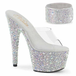 BEJEWELED-712MS, 7" Rhinestones Platform Slide W/Ankle Cuff By Pleaser