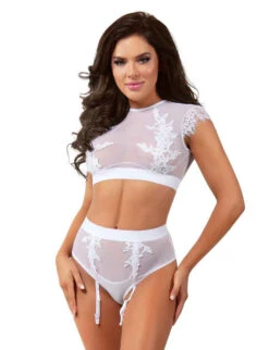 BL8016, Lace And Mesh Top With High Waist Bottom