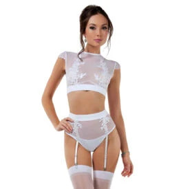 BL8016, Lace And Mesh Top With High Waist Bottom 11 BL8016, Lace And Mesh Top With High Waist Bottom -Funky Lingerie Outlet BL8016 Enticing Two Piece WH F1 60301.1594154537
