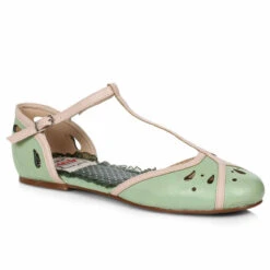 BP100-KATIE, 1" Two Toned T-Strap Flat Shoe By Bettie Page -Funky Lingerie Outlet BP100 Katie mint 23466.1645701131