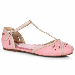 BP100-KATIE, 1" Two Toned T-Strap Flat Shoe By Bettie Page -Funky Lingerie Outlet BP100 Katie pnk 83846.1645701046