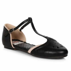 BP100-NANCY, 1" T-Strap Flat Shoe With Cutout Décor By Bettie Page -Funky Lingerie Outlet BP100 Nancy blk 23664.1645701420