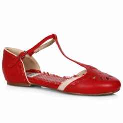 BP100-NANCY, 1" T-Strap Flat Shoe With Cutout Décor By Bettie Page -Funky Lingerie Outlet BP100 Nancy red 92083.1645701409