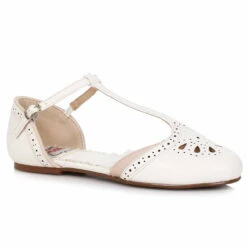 BP100-NANCY, 1" T-Strap Flat Shoe With Cutout Décor By Bettie Page -Funky Lingerie Outlet BP100 Nancy wht 98502.1645701425