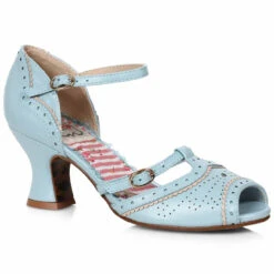 BP253-NICOLE, 2.5" Two Toned T-Strap Peep Toe Shoe By Bettie Page -Funky Lingerie Outlet BP253 Nicole blue 79299.1645751366