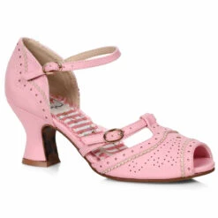 BP253-NICOLE, 2.5" Two Toned T-Strap Peep Toe Shoe By Bettie Page -Funky Lingerie Outlet BP253 Nicole pnk 89987.1645751356