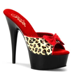 Pleaser | Delight-601-6, 6 Inch Leopard Print Two Tone With Bow Platform Slide