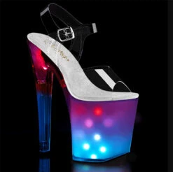 Pleaser Discolite-808, Ankle Strap Sandal With Multi Color Disco Lite