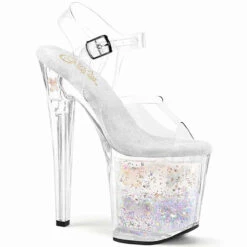 PLEASER ENCHANT-708AQUA-02, Ankle Strap Sandal With Butterflies Fill Platform