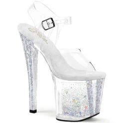 PLEASER ENCHANT-708AQUA-04, 8" Clear Platform Fill W/ Floating Stars And Glitters