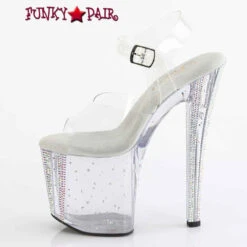 PLEASER ENCHANT-708RS-01, 8 Inch Platform Sandal With Rhinestones -Funky Lingerie Outlet ENCHANT 708RS 01 C C ABRS05 62593.1696614118
