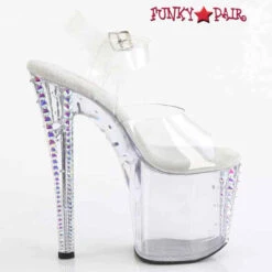 PLEASER ENCHANT-708RS-02, 8 Inch Platform Sandal With AB Rhinestone Cone Studs -Funky Lingerie Outlet ENCHANT 708RS 02 C C ABRS13 FP 44302.1710473877