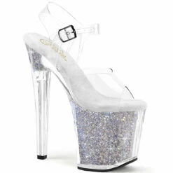 PLEASER Enchant-708RSI, Ankle Strap Sandal With Rhinestones Insert In Platform