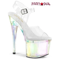 PLEASER ESTEEM-708RBP, 7" Clear Holographic Platform Sandals CLEARANCE -Funky Lingerie Outlet ESTEEM 708RBP FP 38717.1670024859