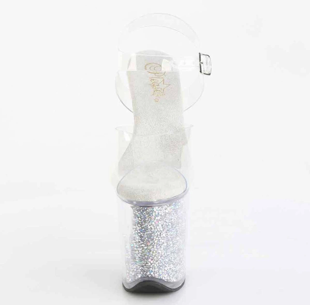 PLEASER FLAMINGO-808PREM-RSI, 8" Ankle Strap Sandal With Clear Soft Strap And Rhinestones Insert In Platform 6 PLEASER FLAMINGO-808PREM-RSI, 8" Ankle Strap Sandal With Clear Soft Strap And Rhinestones Insert In Platform - Image 4