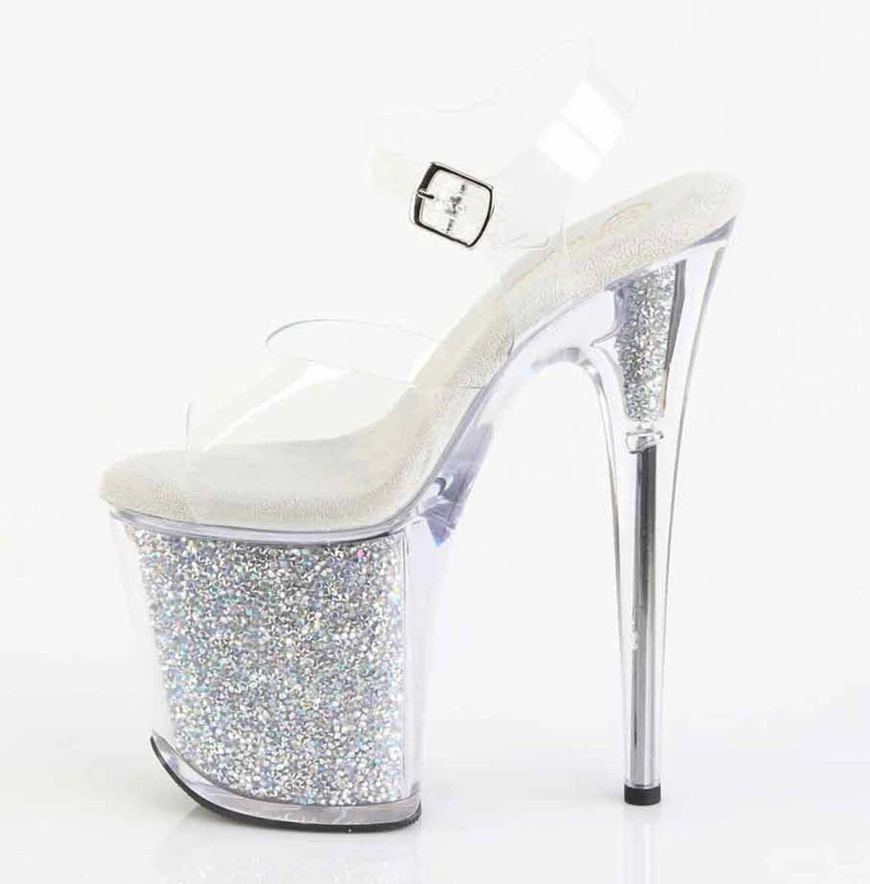 PLEASER FLAMINGO-808PREM-RSI, 8" Ankle Strap Sandal With Clear Soft Strap And Rhinestones Insert In Platform 7 PLEASER FLAMINGO-808PREM-RSI, 8" Ankle Strap Sandal With Clear Soft Strap And Rhinestones Insert In Platform - Image 5