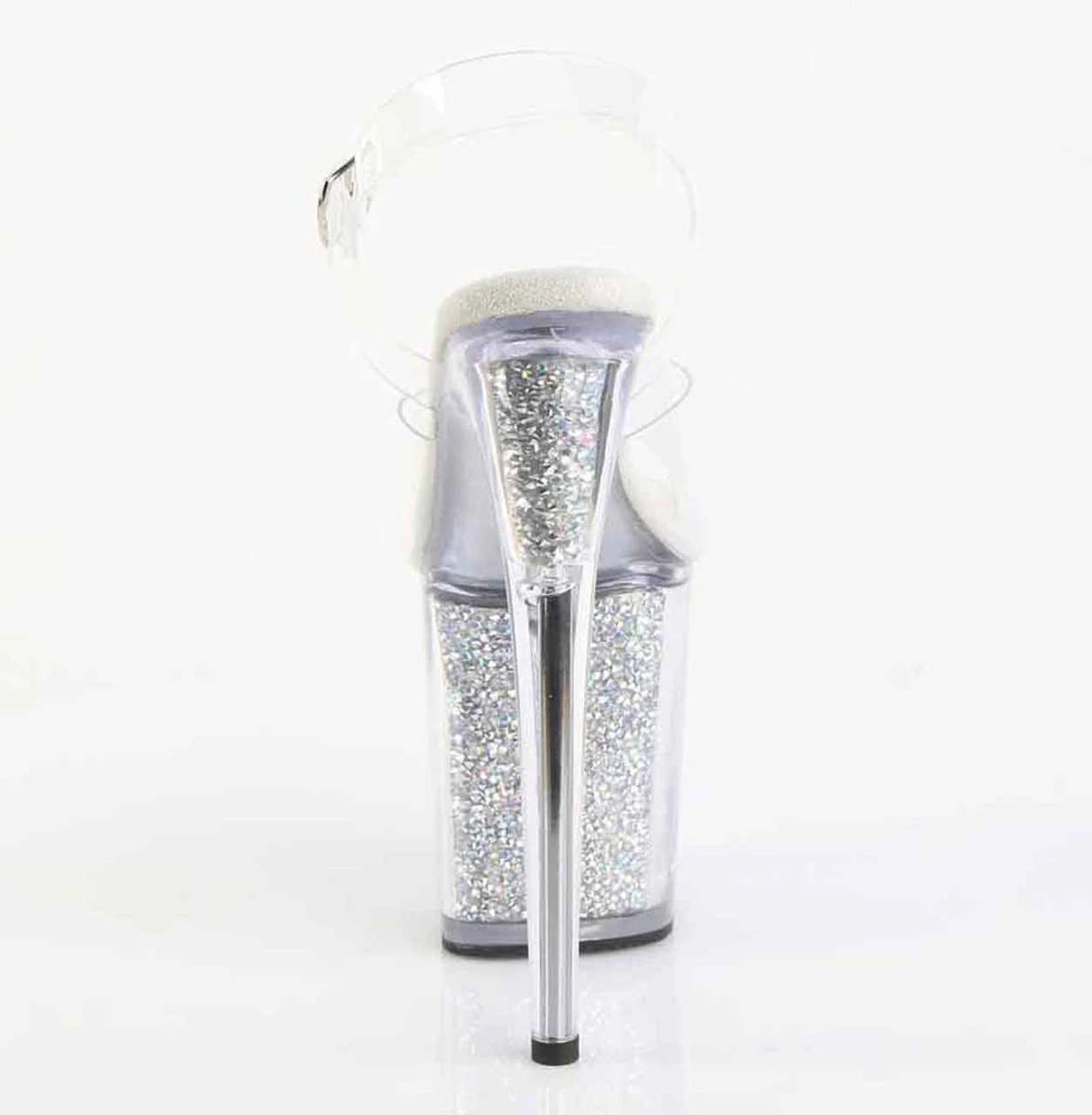 PLEASER FLAMINGO-808PREM-RSI, 8" Ankle Strap Sandal With Clear Soft Strap And Rhinestones Insert In Platform 5 PLEASER FLAMINGO-808PREM-RSI, 8" Ankle Strap Sandal With Clear Soft Strap And Rhinestones Insert In Platform - Image 3