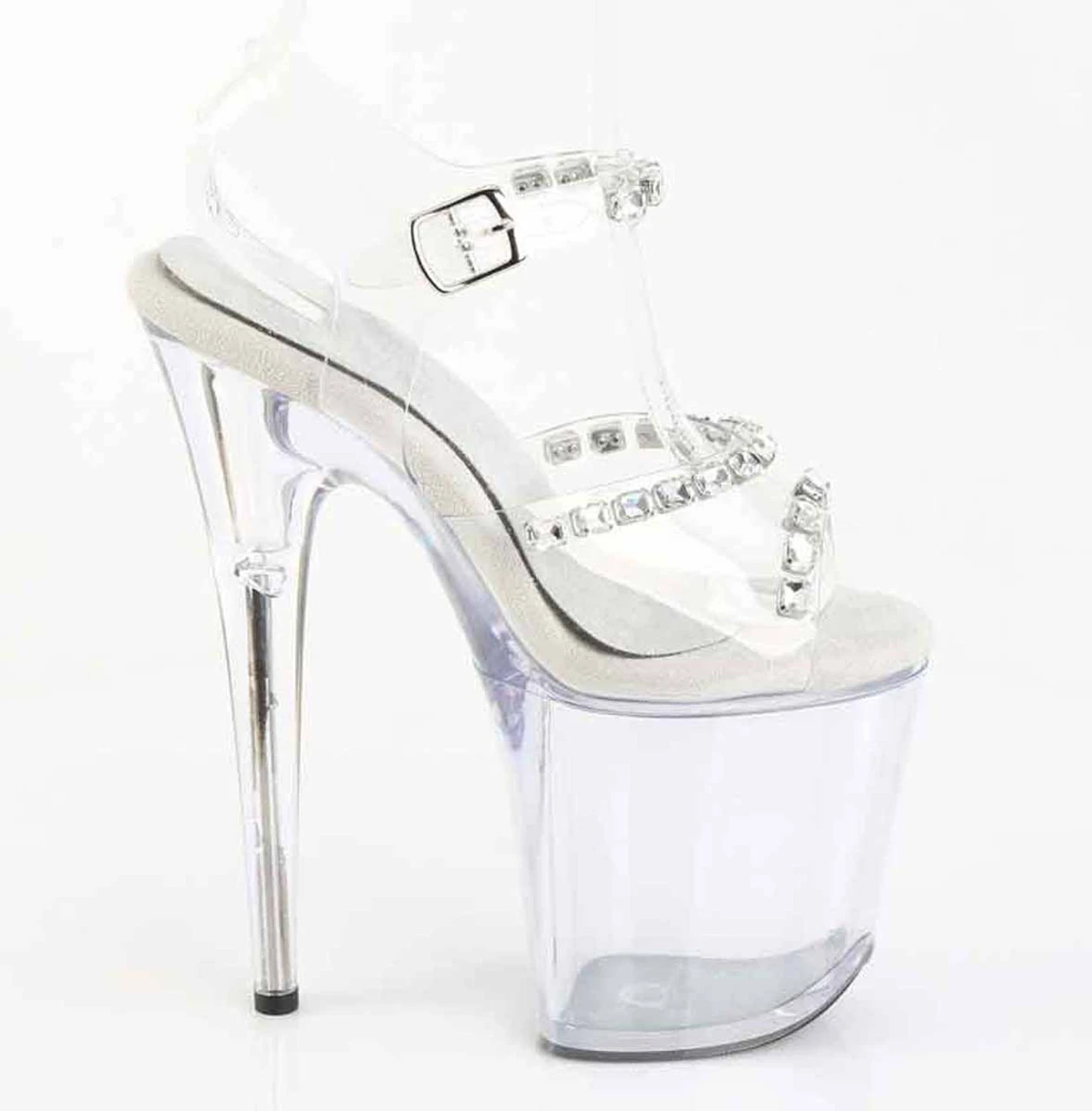 PLEASER FLAMINGO-808PREM-STN, 8" Ankle Strap Sandal With Clear Soft Strap And Crystal Rhinestones 4 PLEASER FLAMINGO-808PREM-STN, 8" Ankle Strap Sandal With Clear Soft Strap And Crystal Rhinestones - Image 2