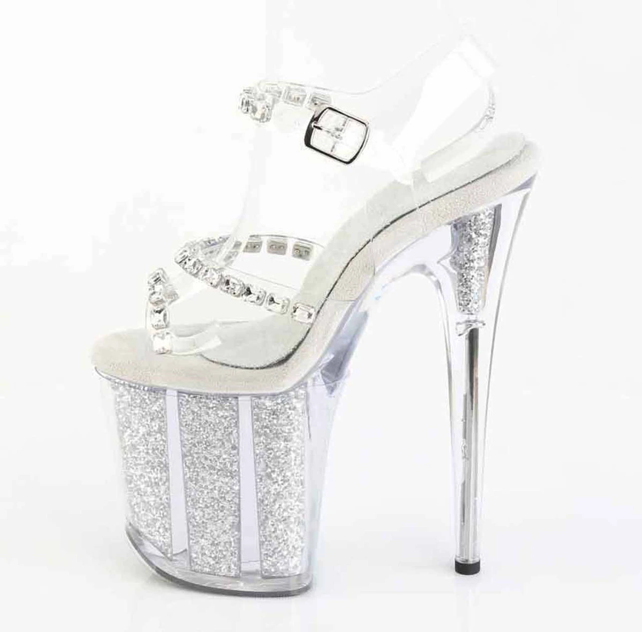 PLEASER FLAMINGO-708PREM-STNG, 8" Ankle Strap Sandal With Crystal Rhinestones And Glitter Insert 7 PLEASER FLAMINGO-708PREM-STNG, 8" Ankle Strap Sandal With Crystal Rhinestones And Glitter Insert - Image 5