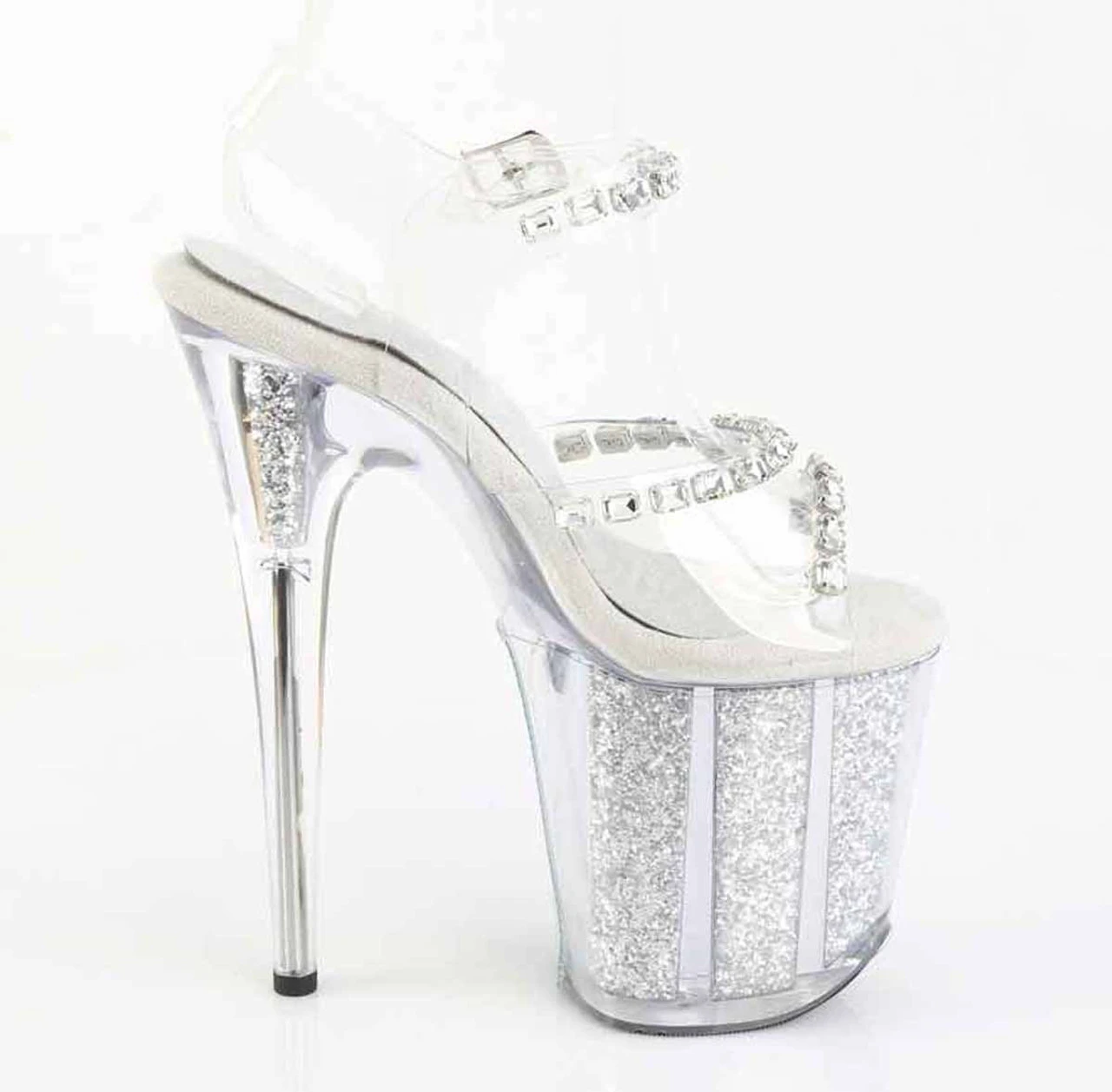 PLEASER FLAMINGO-708PREM-STNG, 8" Ankle Strap Sandal With Crystal Rhinestones And Glitter Insert 4 PLEASER FLAMINGO-708PREM-STNG, 8" Ankle Strap Sandal With Crystal Rhinestones And Glitter Insert - Image 2