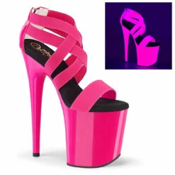 PLEASER FLAMINGO-869UV, 8" UV Reactive Criss Cross Platform Sandal