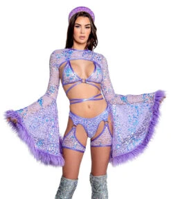 FR101, Sequin Net Wrap Top By J. Valentine -Funky Lingerie Outlet FR101 FR102 FR103 LAV FRONT 71766.1656030989