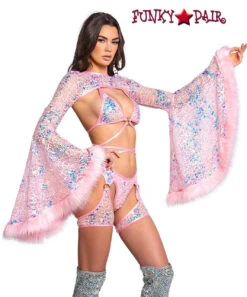 FR103, Sequin Faux Fur Trimmed Shrug By J. Valentine -Funky Lingerie Outlet FR101 FR102 FR103 PPK SIDE 60987.1669060595