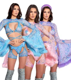 FR103, Sequin Faux Fur Trimmed Shrug By J. Valentine