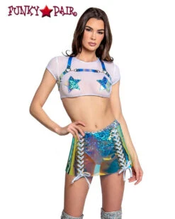FR123, Sea Holo Vinyl/White Lacing Skirt By J. Valentine -Funky Lingerie Outlet FR117 SEA FR121 WHT FR123 SEA FRONT 26283.1656614187
