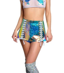 FR123, Sea Holo Vinyl/White Lacing Skirt By J. Valentine