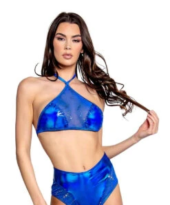 FR126, Holographic Astro Sequin Mesh Choker Top By J. Valentine -Funky Lingerie Outlet FR126 RYL FRONT 97579.1656613348
