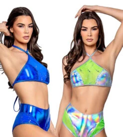 FR126, Holographic Astro Sequin Mesh Choker Top By J. Valentine