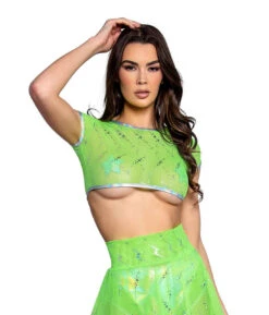 FR128, Astro Sequin Mesh Cap Sleeve Top By J. Valentine -Funky Lingerie Outlet FR128 LME FRONT 54487.1656608593